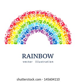 Rainbow made from hands. Abstract vector background