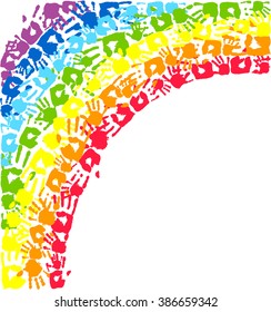Rainbow made from hands. Abstract vector background