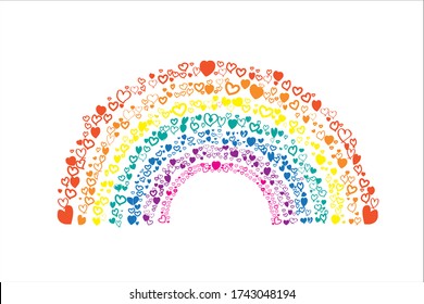 Rainbow made of hearts on a white background