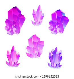 Rainbow magic crystals and precious stones. Isolated vector illustration