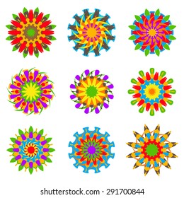 rainbow mandala flat illustraton set