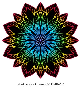 rainbow mandala with floral patterns. Vintage decorative elements. Hand drawn background. Islam, Arabic, Indian, ottoman motifs. Yoga template.