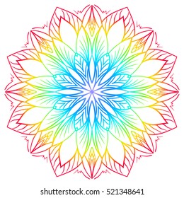 rainbow mandala with floral patterns. Vintage decorative elements. Hand drawn background. Islam, Arabic, Indian, ottoman motifs. Yoga template.