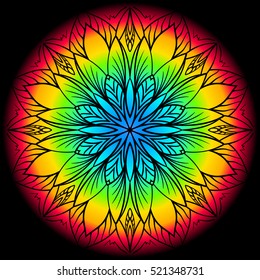 rainbow mandala with floral patterns. Vintage decorative elements. Hand drawn background. Islam, Arabic, Indian, ottoman motifs. Yoga template.