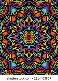 Rainbow Mandala Flower Pattern on Dark Background
