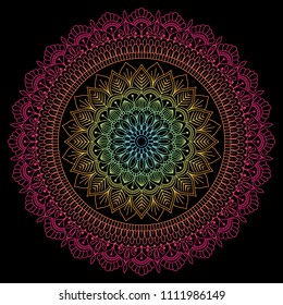 Rainbow mandala on black bacground