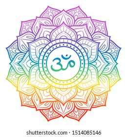 Rainbow mandala, sahasrara crown chakra symbol, decorative ornament, vector illustration