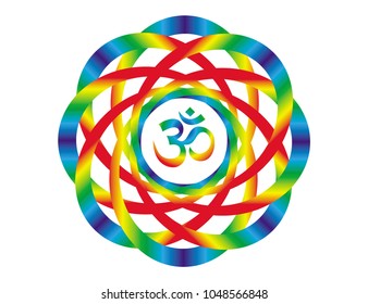 Rainbow mandala with a sign of Aum/Om/Ohm. Abstract artistic object. Spiritual symbol.