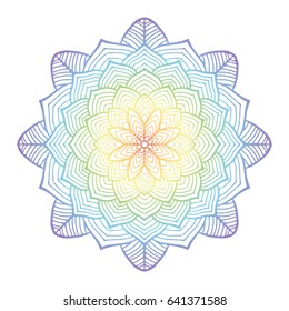 Rainbow mandala tattoo vector design, ethnic decorative pattern, yoga symbol element, round symmetrical hand drawn template, sacred geometry art