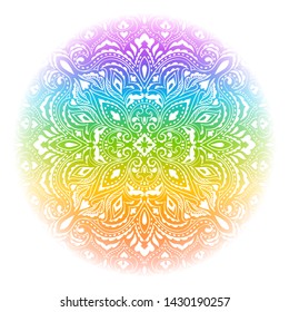 Rainbow mandala vector illustration. Oriental spiritual background. Yoga design
