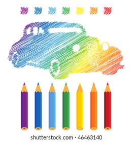 Rainbow manuscript car, vector illustration