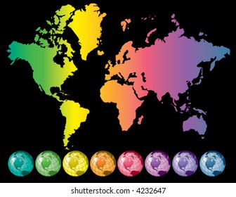 Rainbow map earth and globe, vector illustration background