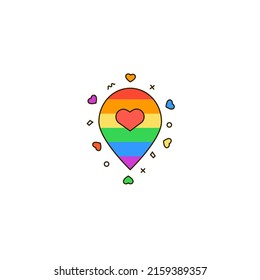 Rainbow map pin line icon.