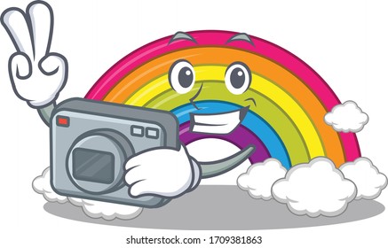 rainbow mascot design as a professional photographer working with camera