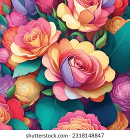 Arcoiris con un patrón de flores de colores en arte vectorial