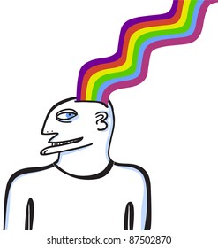 rainbow merges from man head