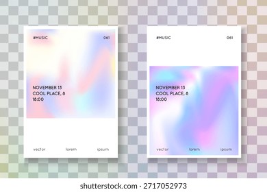 Malla de arco iris. Vector de cristal. Forma mínima. Diseño de Antiguas. Plantilla de los 90. Portada Minimalista Rosa. Patrón holográfico. Malla de arco iris púrpura