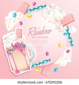 Rainbow Milkshake in Cocktail Jar : Vector Illustration