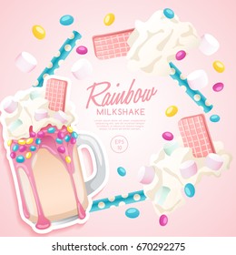 Rainbow Milkshake in Cocktail Jar : Vector Illustration