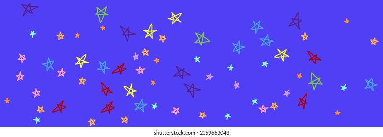 Rainbow Mint bunter, hellgrüner Wiesen Sterne Handgezeichnete Sterne. Chaotische dunkle Kinder Childish mehrfarbiges orangefarbenes Bild. Pastellfarbener türkiser, lebhafter, naiver, violetter, gelber, blauer Hintergrund.
