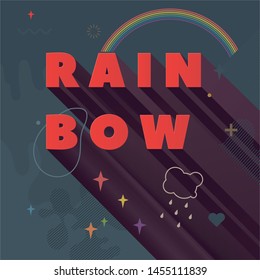 Rainbow. Modern abstract vector banner. Flat geometric shapes of different colors in memphis design style. Square template ready for use in web or print design