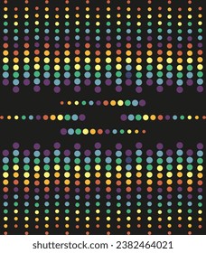 Rainbow Modern design t-shirt print and notebook cover with colorful Circles. Trendy lgbtq+ Geometric background isolated black. Card cover template with colored dots. Vector illustration.