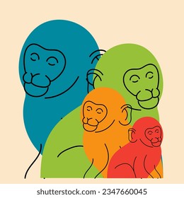 Rainbow monkeys. Avatar, badge, poster, logo templates, print. Vector illustration in flat cartoon style