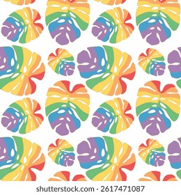 Rainbow monstera leaves creating vibrant tropical Seamless Pattern