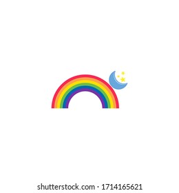 rainbow and moon illustration design with flat style 