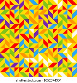 Rainbow mosaic tiles, abstract geometric background, seamless vector pattern. Colorful geometric background with triangles. Minimal background, rainbow colored. Vector illustration.