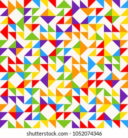 Rainbow mosaic tiles, abstract geometric background, seamless vector pattern. Colorful geometric background with triangles. Minimal background, rainbow colored. Vector illustration.