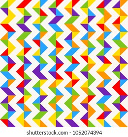 Rainbow mosaic tiles, abstract geometric background, seamless vector pattern. Colorful geometric background with triangles. Minimal background, rainbow colored. Vector illustration.
