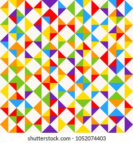 Rainbow mosaic tiles, abstract geometric background, seamless vector pattern. Colorful geometric background with triangles. Minimal background, rainbow colored. Vector illustration.