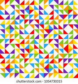 Rainbow mosaic tiles, abstract geometric background, seamless vector pattern. Colorful geometric background with triangles. Minimal background, rainbow colored. Vector illustration.
