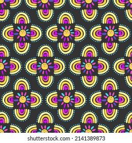 Rainbow Motifs and Sun Spring Vector Seamless Pattern