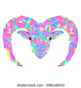 Rainbow mountain goat face vector. symbols hand drawn mountain goat for t shirt, tattoo, textile, poster print. Fashion neon gradient, vector illustration