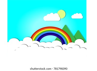 Rainbow and mountains with sky background
