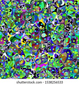 Rainbow multicolor abstract spotted seamless pattern, background from geometrical figures. Colorful bright texture of various shapes for creative fabric design, wallpaper, prints. Vector illustration