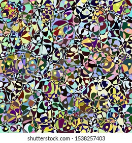 Rainbow multicolor abstract spotted seamless pattern, background from geometrical figures. Colorful bright texture of various shapes for creative fabric design, wallpaper, prints. Vector illustration