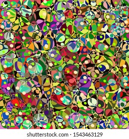 Rainbow multicolor abstract spotted seamless pattern, background from geometrical figures. Colorful bright texture of various shapes for creative fabric design, wallpaper, prints. Vector illustration