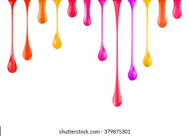 Rainbow multicolor colorful pouring paint drops  Glossy nail polish drips isolated  created by gradient mesh  Dripping background  nail varnish drops falling down  Paint spill  vector  ink droplet 