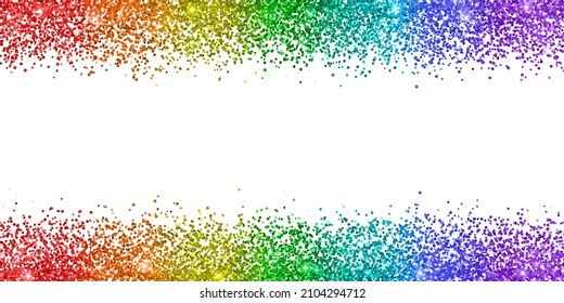 Rainbow Multicolor Glitter Long Border On White Background. Vector