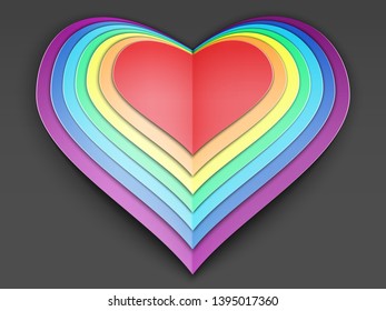 Rainbow multi-layered Valentine made of multi-colored paper. Congratulations on Valentine's day. Tolerant vector illustration in the style of a papercut.
