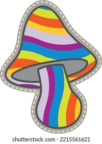 Rainbow mushroom patch in vintage style. Hippie emblem
