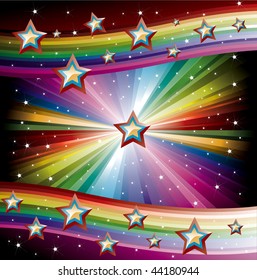 Rainbow Music Hintergrund für Disco-Flyer mit Sternen