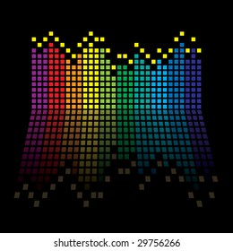 Rainbow-Musik-Equalizer mit Reflexion auf schwarzem Hintergrund