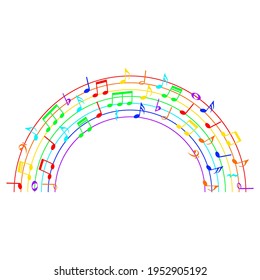 Rainbow music notes, colorful musical design element, vector illustration.