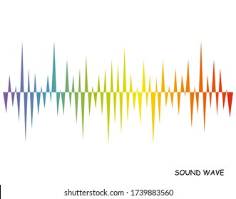 Fondo de la línea de ondas de música arcoiris. Tecnología moderna de reproductor de música a pulso. Ola de color de audio sobre fondo blanco. Forma de onda digital vectorial