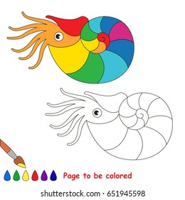 Rainbow Nautilus to be colored, the coloring book for preschool kids with easy educational gaming level.