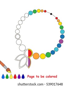 Rainbow Necklace to be colored, the coloring book to educate preschool kids with easy kid educational gaming and primary education of simple game level, colorless half to be colored by sample half.